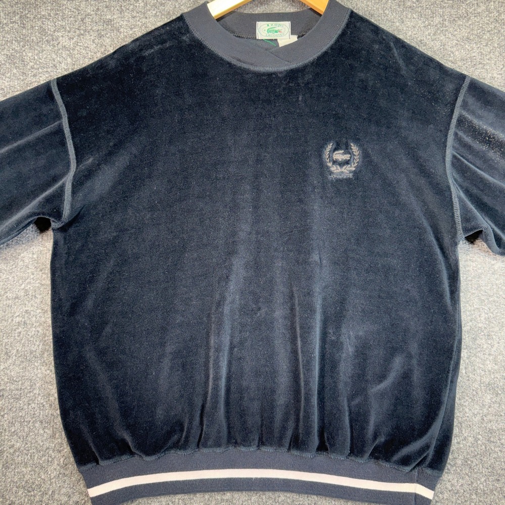 Izod Lacoste Velour Sweatshirt Men XL Navy Blue Crest Logo Pullover Vintage 80s? - Picture 3 of 11
